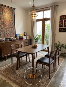 Bộ bàn ăn chân cong kết hợp ghế ăn gỗ ash
