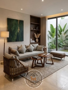 Bộ sofa kết hợp cặp bàn chân V gỗ ash