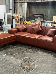 Sofa thiết kế da nâu theo yêu cầu khách