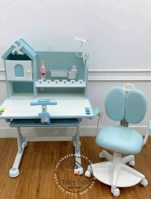 Bộ bàn học trẻ em F09 (bao gồm ghế) thông minh có ghế xoay 360 có bánh xe khóa tự động an toàn cho bé ngồi học