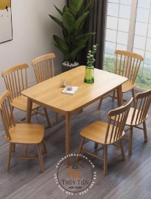 Bộ bàn ăn 7 nan 4 ghế mặt gỗ 