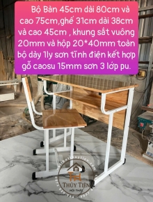Bàn học sinh chân sắt mặt gỗ cao su tự nhiên kèm ghế - 003