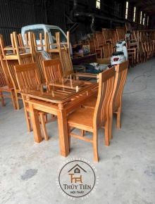 Bàn ăn vuông gỗ sồi 2 tầng 4 ghế - BAV2T 003