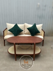 Sofa gỗ kết hợp mây mắt cáo
