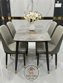 Bộ Bàn Ăn Ghế Monet Không Tay bọc da PU Cao Cấp, Chân côn bọc ống đồng, Đủ Màu Sắc Kích Thước