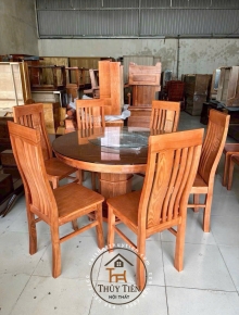 Bàn ăn gỗ sồi tròn 6 ghế thọ