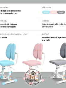 Ghế học sinh chống gù tăng giảm chiều cao  có miếng đệm êm giúp bé có tư thế ngồi đúng, thoải mái