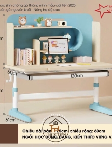 Bàn học sinh thông minh NSTL thiết kế công thái học, chống cận chống gù mặt bàn gỗ nguyên khối 120cm