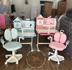 Bộ bàn học sinh- Bàn học sinh chống gù, chống cận,  có kệ sách mới, ghế xoay 360 độ có bánh xe