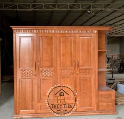 Tủ quần áo gỗ sồi có kệ ngoài 2m4