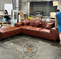 Sofa thiết kế da nâu theo yêu cầu khách