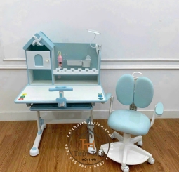 Bộ bàn học trẻ em F09 (bao gồm ghế) thông minh có ghế xoay 360 có bánh xe khóa tự động an toàn cho bé ngồi học