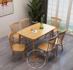 Bộ bàn ăn 7 nan 4 ghế mặt gỗ 