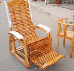 Ghế lười ghế thư giãn gỗ tràm chân có bánh xe