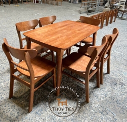 Bộ bàn ăn cao su 4 ghế mặt gỗ màu nâu