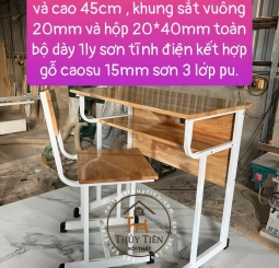 Bàn học sinh chân sắt mặt gỗ cao su tự nhiên kèm ghế - 003