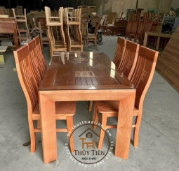 Bàn ăn vuông gỗ sồi 6 ghế thọ- BAV6GT 002