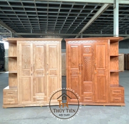 Tủ quần áo gỗ sồi có kệ ngoài