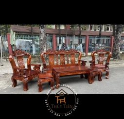 Bàn Ghế Gỗ Tràm Nghê đỉnh tay rồng 12- BGGT 013