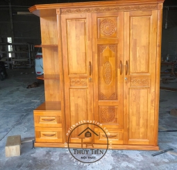 Tủ quần áo gỗ thông có kệ ngoài