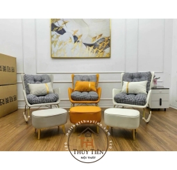 [TẶNG KÈM ĐÔN] Ghế bập bênh hàng nhập khẩu cao cấp ghế sofa thư giãn da kết hợp với nỉ phong cách Bắc Âu hàng loại 1