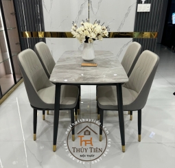 Bộ Bàn Ăn Ghế Monet Không Tay bọc da PU Cao Cấp, Chân côn bọc ống đồng, Đủ Màu Sắc Kích Thước