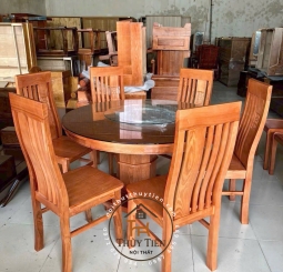 Bàn ăn gỗ sồi tròn 6 ghế thọ