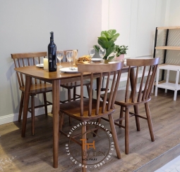 Bộ bàn ăn 7 nan 4 ghế mặt gỗ màu nâu