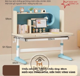 Bàn học sinh thông minh NSTL thiết kế công thái học, chống cận chống gù mặt bàn gỗ nguyên khối 120cm