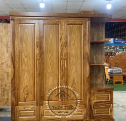 Tủ quần áo gỗ hương xám có kệ ngoài