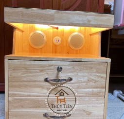 Tủ đầu giường gỗ cao su kiêm loa bluetooth kết hợp sạc điện thoại ko dây có ngăn ẩn giấu tiền thẻ từ 