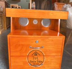 Tủ đầu giường gỗ cao su kiêm loa bluetooth kết hợp sạc điện thoại ko dây có ngăn ẩn giấu tiền thẻ từ 