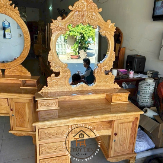 Bàn trang điểm gỗ gõ ngang 1m1
