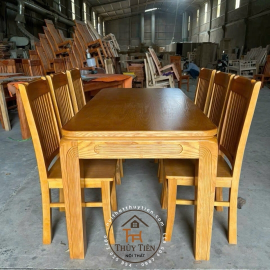 Bàn ăn gỗ sồi pháp vuông 6 ghế đẹp