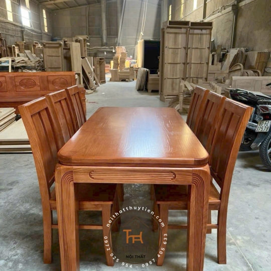 Bàn ăn gỗ sồi pháp vuông 6 ghế đẹp