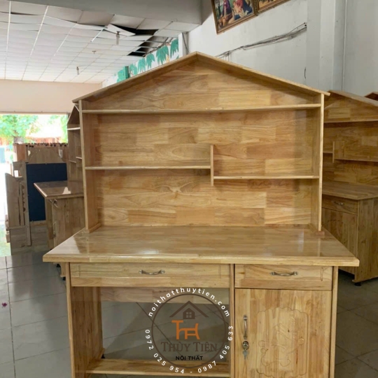 Bàn học sinh gỗ cao su hình mái nhà nhiều kích thước