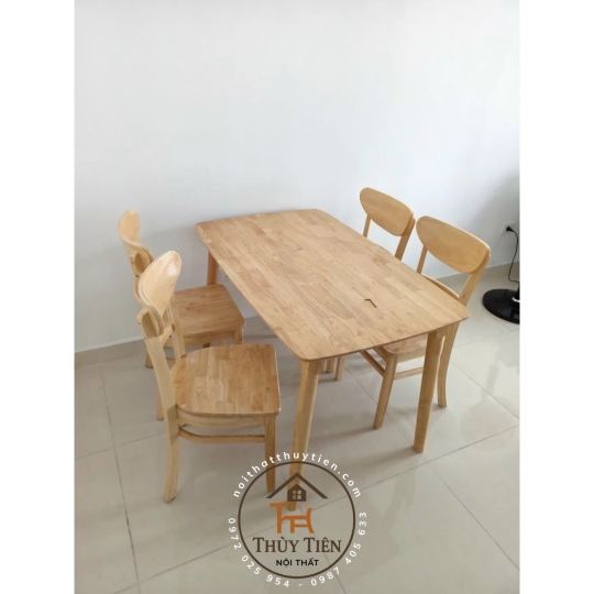 Bộ bàn ăn cao su 4 ghế mặt gỗ