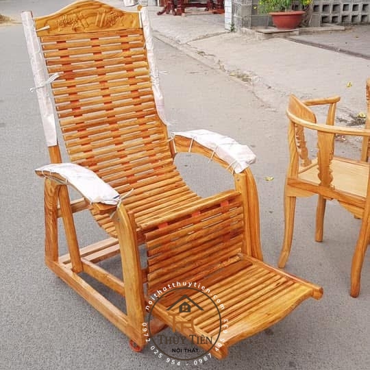 Ghế lười ghế thư giãn gỗ tràm chân có bánh xe
