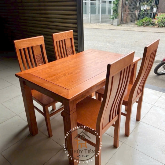 Bàn ăn vuông gỗ sồi 4 ghế thọ- BAV4GT 002