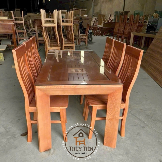 Bàn ăn vuông gỗ sồi 6 ghế thọ- BAV6GT 002