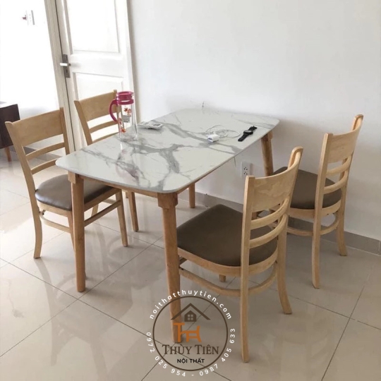 Bộ Bàn Ăn Mặt Giả Vân Đá + 4 Ghế Cabin mã 01