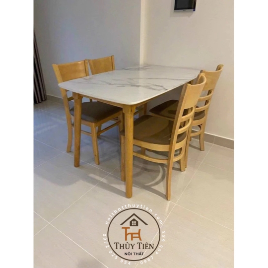 Bộ Bàn Ăn Mặt Giả Vân Đá + 4 Ghế Cabin mã 02