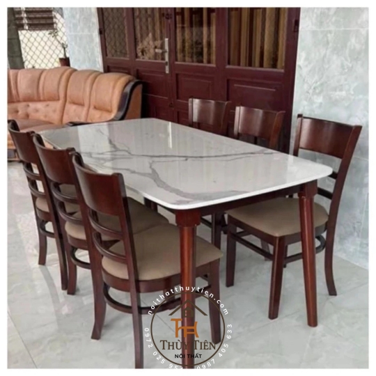 Bộ Bàn Ăn Mặt Giả Vân Đá + 4 Ghế Cabin mã 01