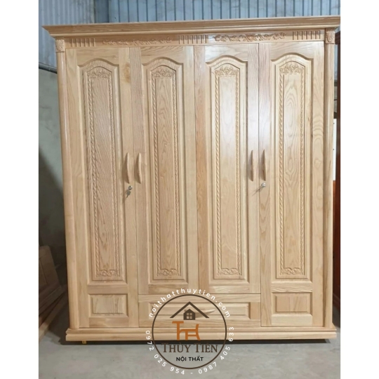 Tủ quần áo gỗ sồi màu tự nhiên 