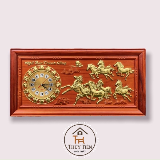 Tranh Đồng Hồ Treo Tường Gỗ Hương Điêu Khắc Nguyên Tấm Mã Đáo Thành Công