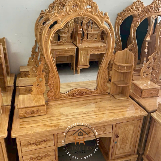 Bàn trang điểm gỗ gõ ngang 1m1