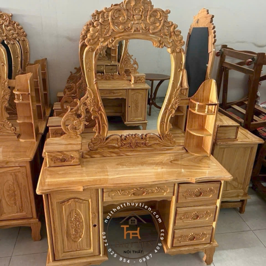 Bàn trang điểm gỗ gõ ngang 1m1
