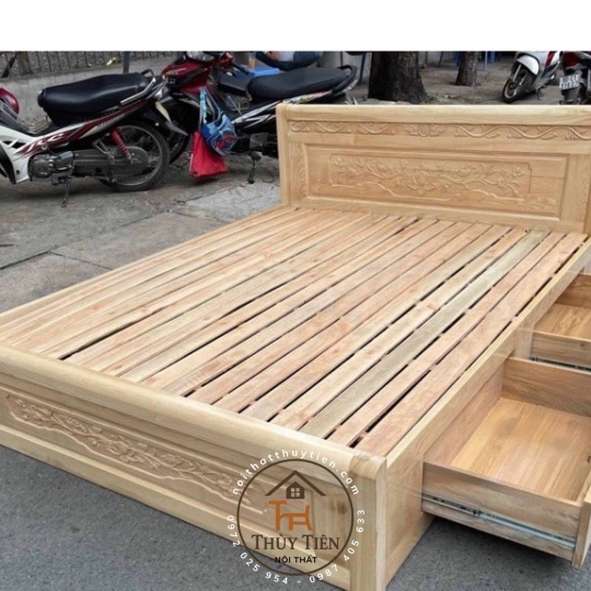 Giường ngủ Gỗ Sồi có hộc