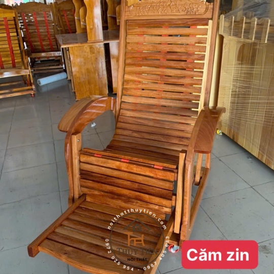 Ghế lười ghế thư giãn gỗ căm xe chân có bánh xe 