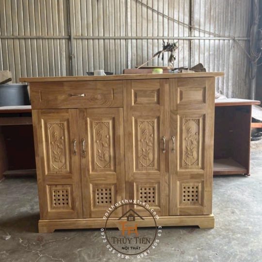 Mẫu tủ dép cao 1,2m 4 cánh màu gỗ tự nhiên 